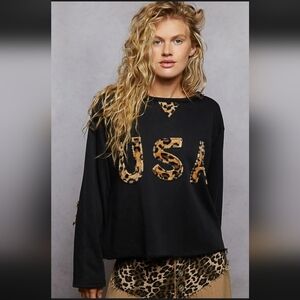 P091 Black Leopard Print USA Women's Top